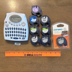 Dymo Letra QX50 Label Maker w/ Assorted Label Tapes Silver Metallic White Clear